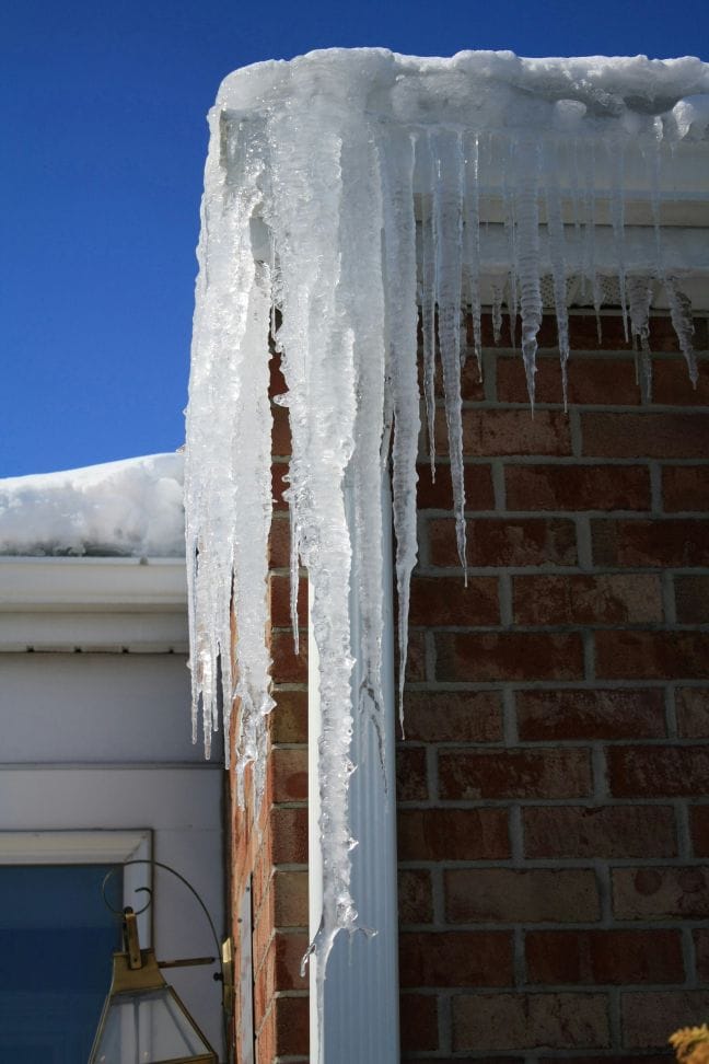 ice dams on the roof of a house in orangeville